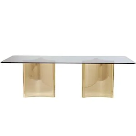 Double Pedestal Metal Dining Table with Glass Top